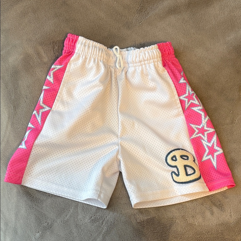 Kids BKTSQD Brand White and Pink Star Shorts